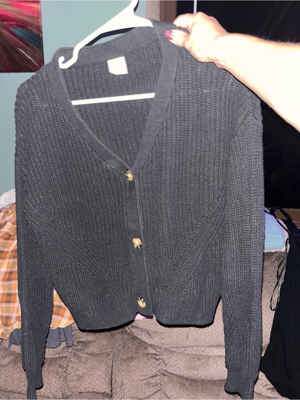wonder nation Black V-Neck Buttoned Cardigan Sweater